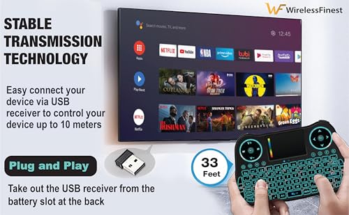 Wireless Mini Handheld Smart TV Remote Keyboard Touchpad Mouse Combo Controller For Android TV Box, Smart TV, X-Box, MacOS, PC Computer Window 10 11, Raspberry Pi 2,RGB Backlit (Not Support Bluetooth)