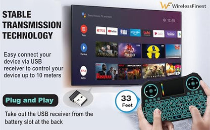 Wireless Mini Handheld Smart TV Remote Keyboard Touchpad Mouse Combo Controller For Android TV Box, Smart TV, X-Box, MacOS, PC Computer Window 10 11, Raspberry Pi 2,RGB Backlit (Not Support Bluetooth)