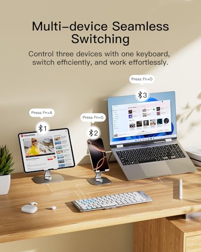 Inateck Foldable Compact Keyboard, Portable Bluetooth Keyboard with 3-Device Connectivity, Compatible with iPadOS/iOS/Android/Windows | Portable Bluetooth Keyboard with 3-Device Connectivity, Compatible with iPadOS/iOS/Android/Windows,QWERTY