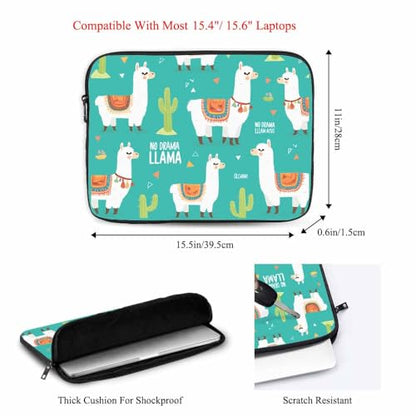 Laptop Sleeve Bag 15.4 15.6 Inch,Cute White Llama Cartoon Alpaca Cactus Green Protective Polyester Computer Cases Laptop Cover Briefcase Bag Tablet Travel Cover - color: LPS-004