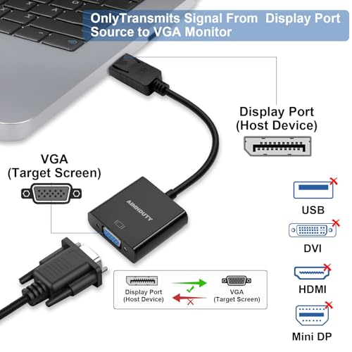 Displayport to VGA Adapter, 2-Pack Gold Plated DP Male to VGA Female Converter comptible with Computer, Desktop, Laptop, PC, Monitor, Projector, HDTV