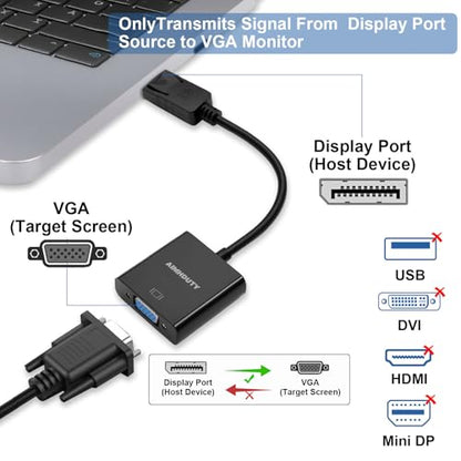 Displayport to VGA Adapter, 2-Pack Gold Plated DP Male to VGA Female Converter comptible with Computer, Desktop, Laptop, PC, Monitor, Projector, HDTV
