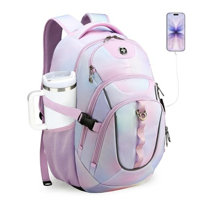 Swissdigital Laptop Backpack, Pink Purple, Travel Backpack, SD803-104 | USB Charging Port, Travel Backpack, 31l Capacity, Backpack for Women - color: Pink Purple