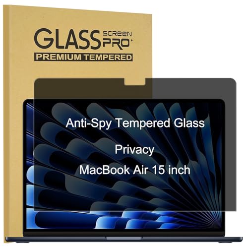 Privacy Tempered Glass Screen Protector for MacBook Air 15.3 inch M5/M4/M3/M2 Chip (Model A3448 A3241 A3114 A2941), Anti-Spy Anti Blue Light Anti-Glare 9H Anti Scratch Full Adhesive Laptop Screen Film