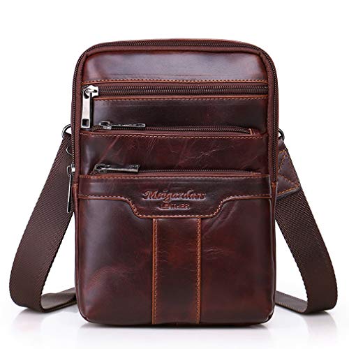 Hebetag Small Leather Sling Shoulder Bag Messenger Pack for Men Women Outdoor Travel Business - color: #02red Brown