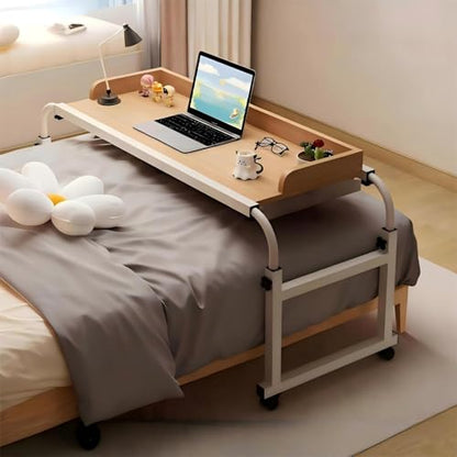 Overbed Table with Wheels and Desktop Enclosure, Height and Length Adjustable Over Bed Desk King Queen Bed Table Overbed Laptop Table (Walnut) - color: Walnut