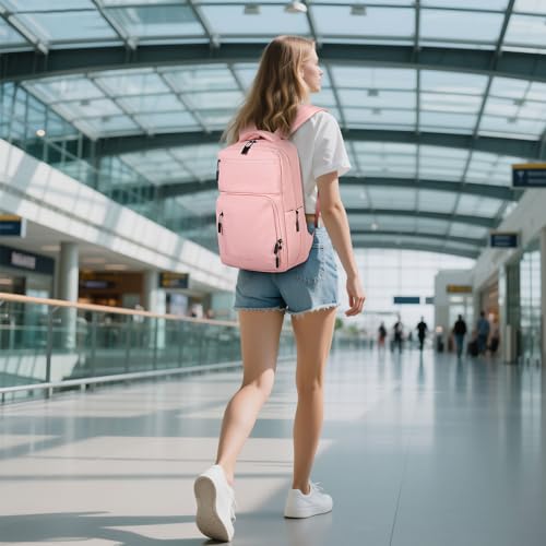 Waterproof Laptop Backpack for Men & Women, Flight Approved Anti-Theft Daypack with 15.6-inch Laptop Sleeve (Pink) - color: Pink