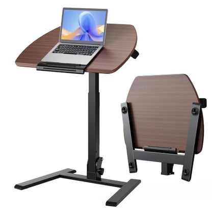 ROMOON Folding Standing Desk with Wheels: No-Assembly, Height Adjustable | Portable Sit-Stand Laptop Cart with Tilt Top, Rolling Computer Table for Home Office, Sofa, Bedroom and Small Spaces, Walnut - color: Walnut
