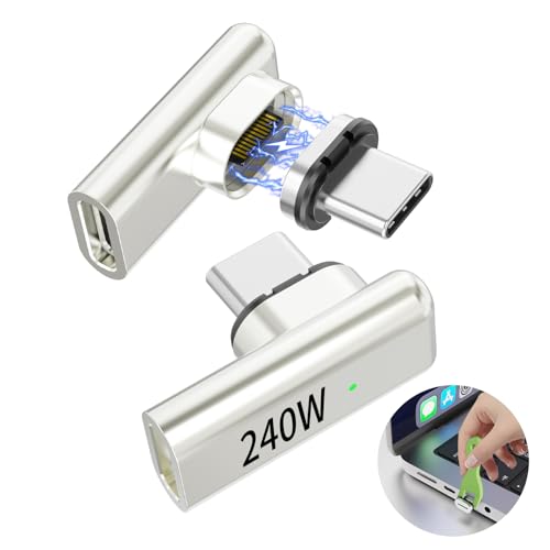 3C'S USB C Magnetic Adapter 240w, 2PCS 90 Degree Magnetic USB C Adapter Detachable, 24 Pin with PD Fast Charging 40Gbps 8K 60Hz for Thunderbolt 3/4, MacBook Pro/Air/, PS5 PSVR2