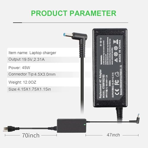 19.5V 2.31A 45W Charger for HP is 13252 60950-1 for HP Pavilion x360 | 742436-001 L25296-001 L25296-002 L25296-003 741727-001 Smart Blue Tip Power Adapter