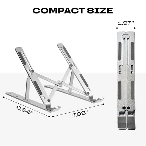 Laptop Stand Adjustable – 7-Level Foldable Aluminum Riser, Portable Laptop Holder for Desk, Compatible with 9-15.6 Inch Laptops, Ergonomic & Sturdy