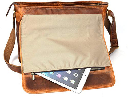 16" Crossbody Bag Leather Laptop Messenger Bag For Men with trolley sleeve for school office (Caramel) - color: Caramel