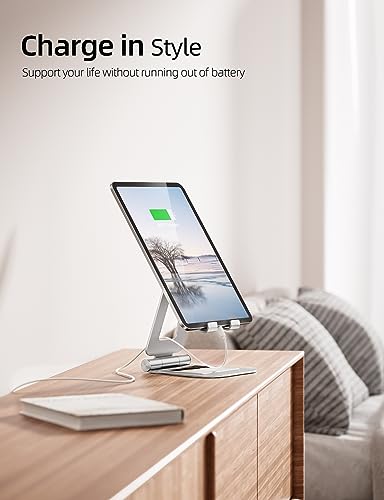 Nulaxy Dual Adjustable Foldable iPad Stand, Full Aluminum, Silver | Desktop Tablet Holder, Tablet Accessories for Office Kindle Compatible with All Mobile Devices, Ipads and Phones - color: B-Silver