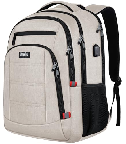 Skaypibs Travel Laptop Backpack for Women, School Backpack with USB Charging Port,Water Resistant Backpack for Girls, Business Work College bookbag,book bag Fits 15.6 Inch,Beige Back Pack - color: A5-beige, size: 15.6