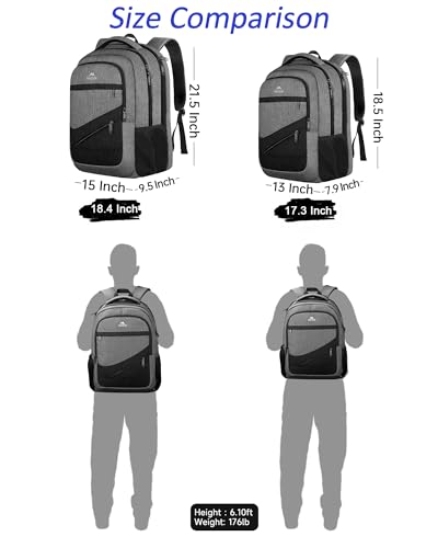 MATEIN Mens Backpack for Work, Water Resistant Practical Travel Backpack | 17" Laptop Comparment, Casual College Daypack with Anti Theft Pocket, TSA Friendly Laptop Backpack, Grey Black