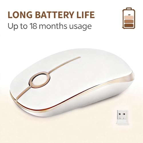 Unipows Wireless Mouse-2.4G Slim Portable Computer Mouse, White Gold | Nano Receiver, Less Noise Mobile Optical Mice for Notebook, PC, Laptop, Desktop - color: White and Gold