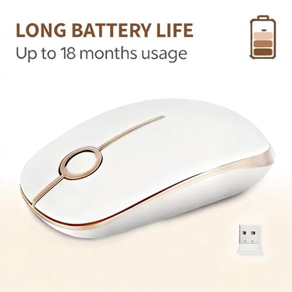 Unipows Wireless Mouse-2.4G Slim Portable Computer Mouse, White Gold | Nano Receiver, Less Noise Mobile Optical Mice for Notebook, PC, Laptop, Desktop - color: White and Gold