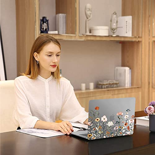 MOSISO Compatible with MacBook Air 13 inch Case M1 2022-2018, Grey | Retina Display, Plastic Garden Flowers Hard Shell&Keyboard Cover&Screen Protector, Release A2337 M1 A2179 A1932 - color: Grey