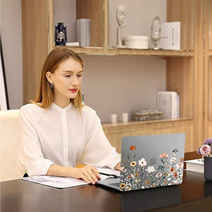 MOSISO Compatible with MacBook Air 13 inch Case M1 2022-2018, Grey | Retina Display, Plastic Garden Flowers Hard Shell&Keyboard Cover&Screen Protector, Release A2337 M1 A2179 A1932 - color: Grey