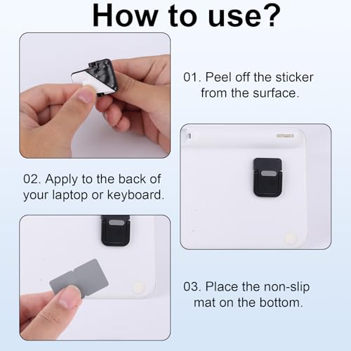 Penitue 2pcs Mini Portable Laptop Stand, Zinc Alloy Foldable Laptop Keyboard Riser Self-Adhesive Kickstand Invisible Computer Notebook Holder Lift for Desk Keyboards Laptops Support - color: black