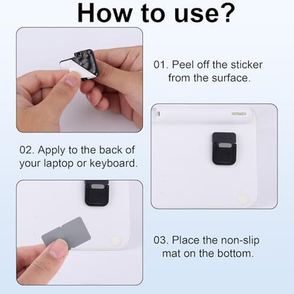Penitue 2pcs Mini Portable Laptop Stand, Zinc Alloy Foldable Laptop Keyboard Riser Self-Adhesive Kickstand Invisible Computer Notebook Holder Lift for Desk Keyboards Laptops Support - color: black