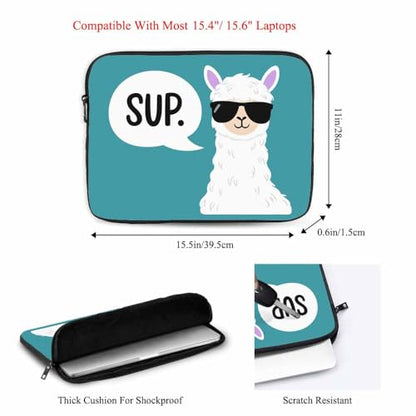 Laptop Sleeve Bag 15.4 15.6 Inch,Funny Llama Cute Alpaca with Black Glasses Sup Green Protective Polyester Computer Cases Laptop Cover Briefcase Bag Tablet Travel Cover - color: LPS-005