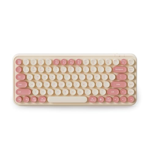 Mini Bluetooth Keyboard, 85-Key Typewriter Round Keys (Apricot) | Compact wireless design with multi-device connection, compatible with Windows laptop, desktop, Mac, tablets - color: Apricot