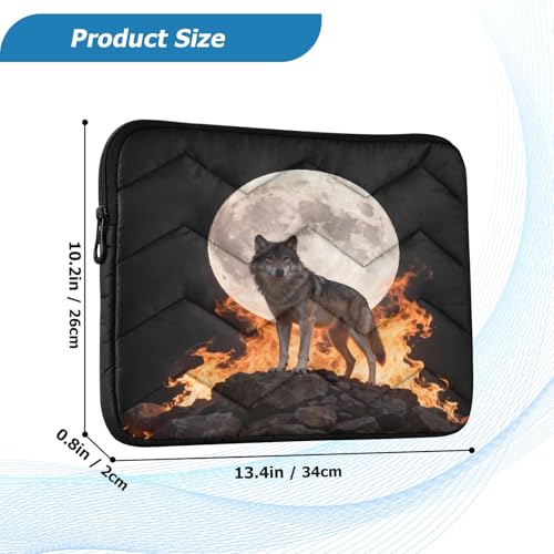 Flame and Moon Wolf 13” Quilted Laptop Sleeve Case Soft Notebook Protector Bag Computer Carrying Case - color: flame and moon wolf, size: Medium
