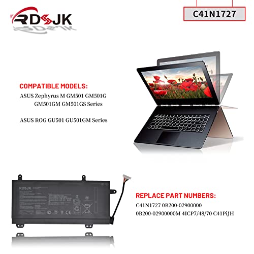 C41N1727 Laptop Battery for Asus ROG Zephyrus M GM501 GM501G GM501GM GM501GS GU501 GU501GM GM501GM-WS74 GM501GS-XS74 GM501GS-EI015T GU501GM-BI7N8 Series 0B200-02900000 0B200-02900000M 15.4V 55Wh