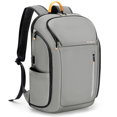 Ponhog 17 Inch Laptop Backpack for Men Grey | Business Travel Anti-Theft Backpack with USB Charging Port, Water Resistant Computer Bag for Work College Weekender - color: D-grey, size: 17 Inch