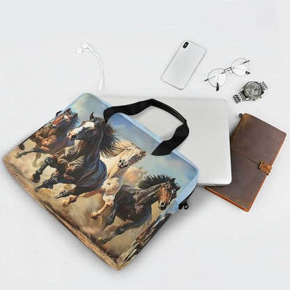 Running Horses Laptop Messenger Bag Case Sleeve Crossbody Briefcase for Men Women with Shoulder Strap Handle 13 14 15.6 inch