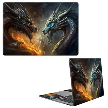 Laptop Skin Sticker Decal, Universal Protective Cover Fit 12 13 14 15.6 Inch Notebook, Reusable Water-Resistant Vinyl Decal w/ 2 Wrist Pads for Business Travel Office, Dragon Flame - color: Dragon Flame