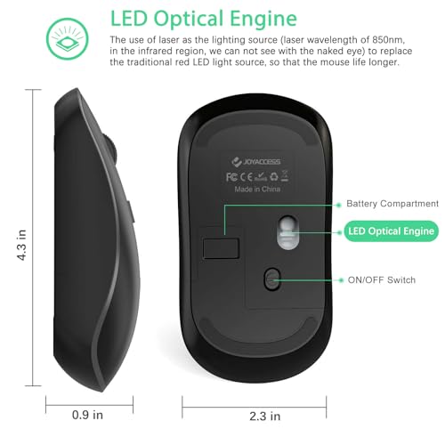 JOYACCESS Wireless Mouse for Laptop, J 2.4G Slim Portable Wireless Silent Mouse, 5 Adjustable DPI, Computer Mouse Wireless with USB Receiver for Desktop,PC,Notebook,MacBook,Chromebook (Black) - color: Black