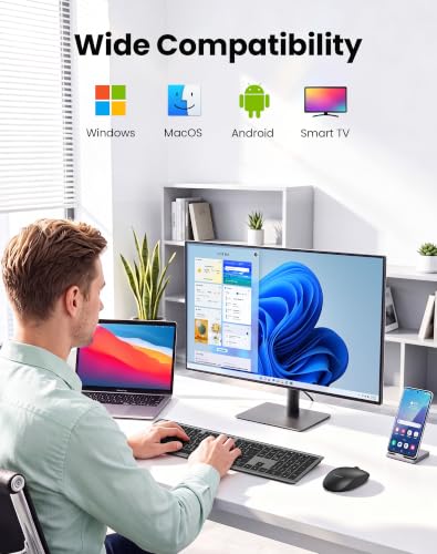 TECKNET 2.4G Rechargeable Ultra-Slim Wireless Keyboard and Mouse Combo | 2.4G Stable Connection, Full-Size Scissor Switch Keyboard with 12 Multimedia Keys, Silent Mouse, Ergonomic Design, Grey - color: Gray