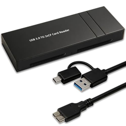 Dual Slots CF Card Reader, USB-C & USB-A Compact Flash Card Adapter with Extended Card Slots, USB 3.0 Data Transfer for Camera Photographers, Aluminum Alloy CF Card Writer for Windows - color: 2CF