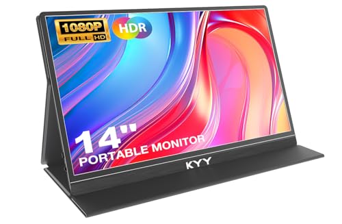KYY Portable Laptop Monitor,14"1080P Travel Computer Screen with VESA Mount | 14"USB-C & HDMI Computer Gaming Screen with Smart Cover, Dual Speakers, for Mac PC Phone Xbox PS5 Switch, K5-3 - color: Black