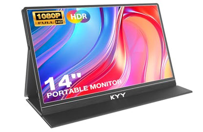 KYY Portable Laptop Monitor,14"1080P Travel Computer Screen with VESA Mount | 14"USB-C & HDMI Computer Gaming Screen with Smart Cover, Dual Speakers, for Mac PC Phone Xbox PS5 Switch, K5-3 - color: Black