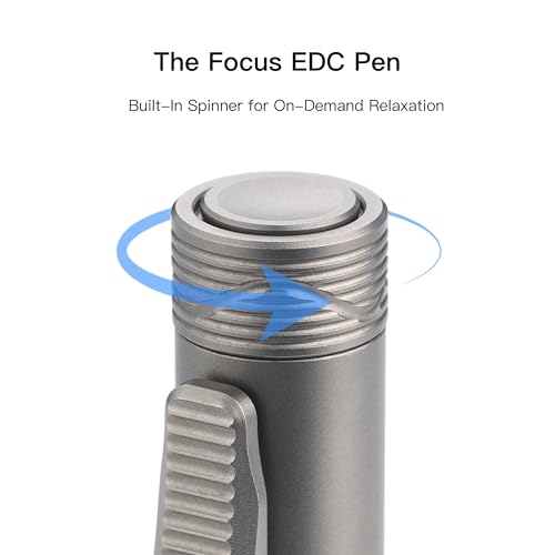 OKNIFE B1 Ti Titanium Pen with 2-in-1 Clip, 2 pcs Refills | Bolt Action EDC Pen with Built-in Spinning Top for Smooth Writing and Everyday Carry (Titanium) - color: titanium