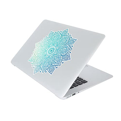 Mandala Laptop Sticker Decal - Removable Waterproof White Vinyl Decals Stickers - Mandalas Light Green Turquoise Sticker Partial Skin Compatible with Computer MacBook Air Pro 13 15 inch Mac - color: Blue on White Material (for Darker Laptop)