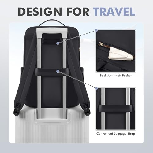 GOLF SUPAGS Travel Laptop Backpack for Women Airline Approved for Work College Travel Multi-Functional Casual Daypack Teacher Nurse Bags Fits 15.6 Inch Notebook (Black) - color: Black