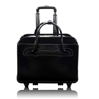 McKleinUSA McKlein WILLOWBROOK, 17" Leather Detachable -Wheeled Ladies' Laptop/Computer & Tablet Business Briefcase Bag/Women's Rolling Overnight Travel Bag, Removable trolley case - color: Black, size: 18"x8.75"x14.5"
