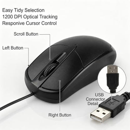 24 Pcs Black USB Wired Mouse 1200 DPI 3 Button Corded Computer Mice Right or Left Hand Use Computer Corded USB Mouse Bulk for PC Laptop Desktop Notebook Office School Classroom Use