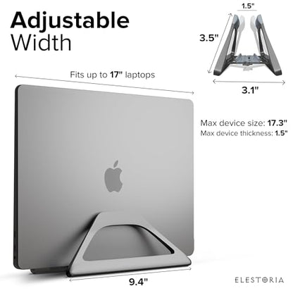 Aluminum Vertical Laptop Stand with Gravity Auto-Lock – Adjustable Laptop Holder Vertical fits MacBook Pro/Air, Chromebook & Gaming Laptops up to 17.3" – Space-Saving Desktop Dock - Grey - color: Grey