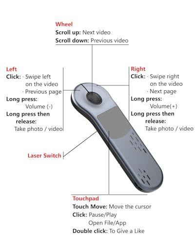 Air Mouse Bluetooth Rechargeable Presenter with Touchpad, Remote Control for PowerPoint/Keynote/TikTok/Camera/Kindle App, Applicable for PC/iOS/Android (Silver) - color: Silver