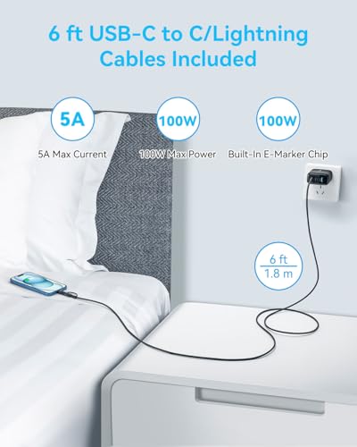 65W USB C Charger Block, MINLU GaN 3-Port Compact Fast PPS Wall Charger with 100W 2 in 1 USB-C to C/L Cable,Fast Charging for MacBook Pro/Air,iPad,iPhone 17 16 15 Series,Galaxy S25 UItra PS - 2Pack - color: Black-2