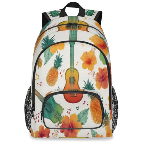 Guitar Pineapple Hibiscus Large Backpack for Women and Men Waterproof Travel Laptop Backpack Lightweight Business Work Daypack Fits 17 Inch Computer - color: Multicolor 4