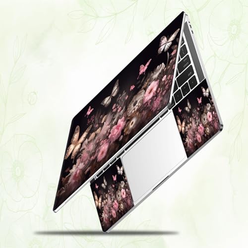 Laptop Skin Sticker Decal, Universal Reusable Vinyl Laptop Cover for 12" 13" 13.3" 14" 15" 15.4" 15.6" Notebook PC, Reusable Waterproof Scratch-Resistant with 2 Wrist Pads,Art Butterfly Flower - color: Art Butterfly Flower
