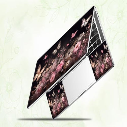 Laptop Skin Sticker Decal, Universal Reusable Vinyl Laptop Cover for 12" 13" 13.3" 14" 15" 15.4" 15.6" Notebook PC, Reusable Waterproof Scratch-Resistant with 2 Wrist Pads,Art Butterfly Flower - color: Art Butterfly Flower