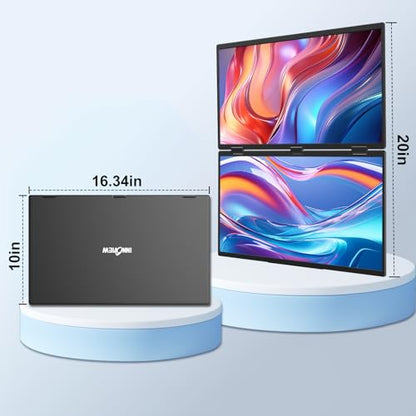 InnoView 18.5" Laptop Screen Extender 115% sRGB Dual Monitors Stacked Folding Triple Monitor (Wins/Mac) 1080P Triple Portable Monitor for Laptop 90°/180° Automatic Rotation