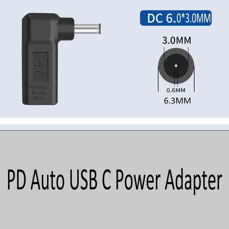 100W 6.3x3.0mm 19V Barrel to USB-c Adapter, DC Barrel Connector 6.3x3.0mm USB C Adapter Made for Toshiba Satellite A70-00V, A70-KL1, A70-S209, A70-S2491, A70-S259 Series - style: 6.3x3.0mm